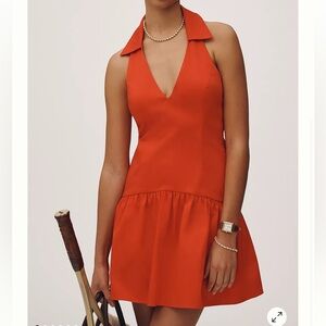Anthropologie Maeve Red Halter Drop-Waist Mini Dress M